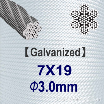 7x19 Dia.3 mm Câble en acier galvanisé